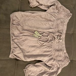 Purple over the shoulder crop top